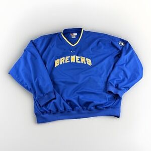 Milwaukee Brewers Nike Team Windbreaker Mens XL Blue Center Swoosh MLB Baseball